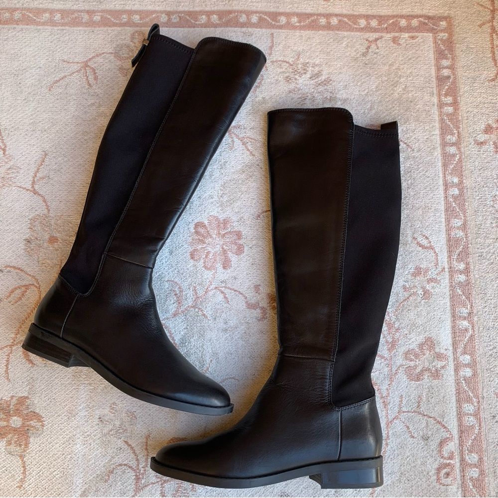 Marc Fisher Tall Black Leather & Stretch Knee Boots
